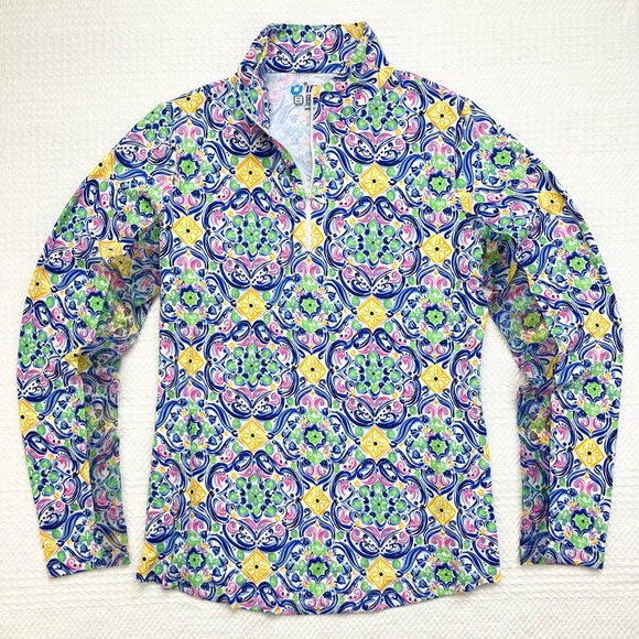 IBKUL Top Nora Print Long Sleeve Mock Neck 1/4 Zip UPF 50+, Size Small - Picture 2 of 16